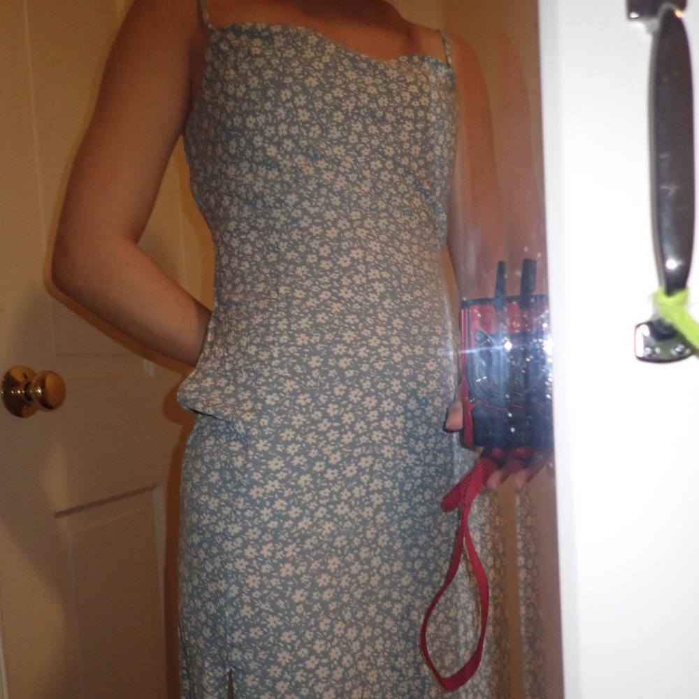 spaghetti strap sky blue floral long dress (american eagle)